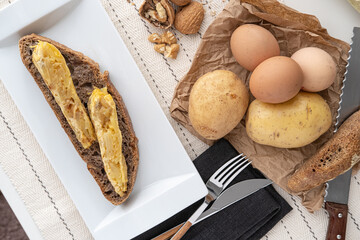 Spanish omelette with home baked bread.