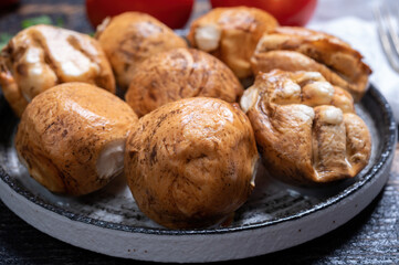 Tasty Italian food, small balls of smoked mozzarella soft cheese