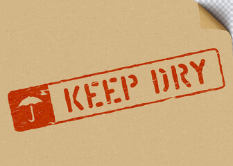 keep dry grunge vector box sign with umbrella on craft paper