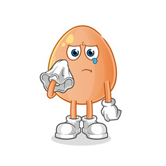 egg cry with a tissue  character. cartoon mascot vector