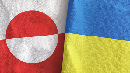 Ukraine and Greenland two flags textile cloth 3D rendering © Aleks Taurus