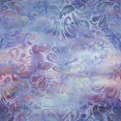 Shiny damask pattern on wavy satin like material. High quality illustration. Graceful smooth fluid background design with classic damask hand drawn pattern overlay. Vivid glowing trendy backdrop.