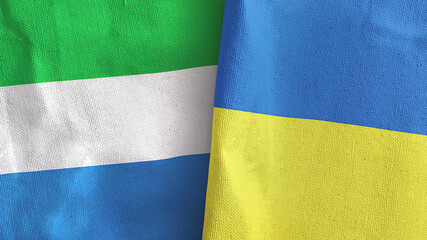 Ukraine and Sierra Leone two flags textile cloth 3D rendering