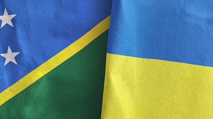 Ukraine and Solomon Islands two flags textile cloth 3D rendering