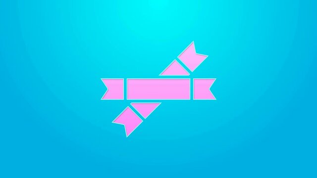 Pink line Sugar stick packets icon isolated on blue background. Blank individual package for bulk food products as coffee, salt, spices. 4K Video motion graphic animation