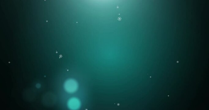 3D Illustration realistic winter snow fall with snowflake shape Christmas xmas overlay twinkling sparkling stars space in isolated black elegant luxury green night sky background