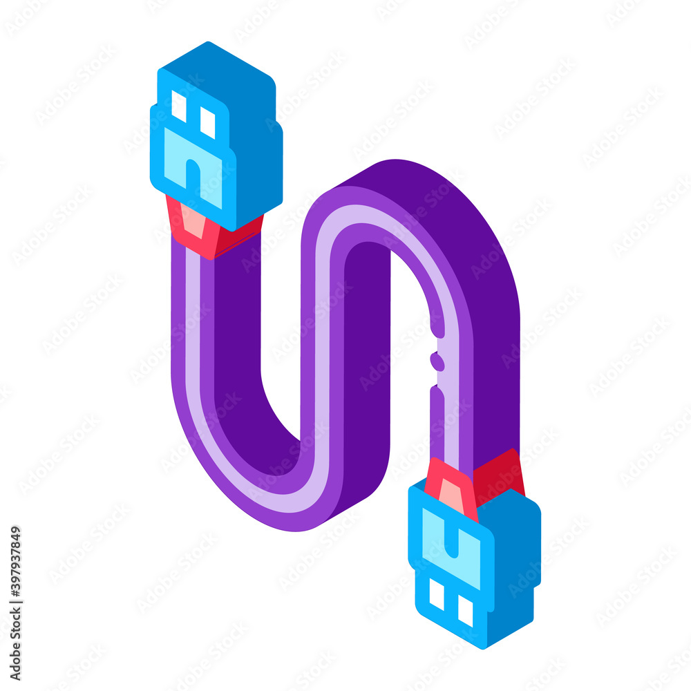 Poster electonic cord computer detail color icon vector. isometric electonic cord computer detail sign. col
