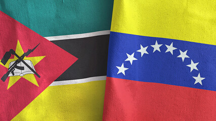 Venezuela and Mozambique two flags textile cloth 3D rendering