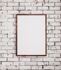 Mockup poster frame close up on old brick wall, 3d render