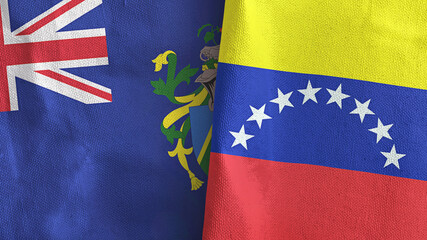 Venezuela and Pitcairn Islands two flags textile cloth 3D rendering