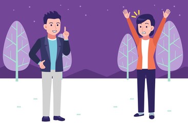 Obraz premium Young couple under the winter night sky