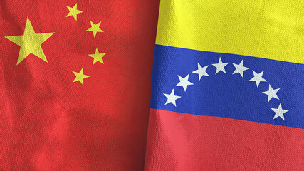 Venezuela and China two flags textile cloth 3D rendering