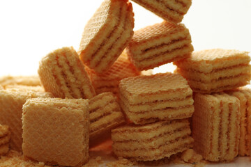 Wafer biscuit on white background