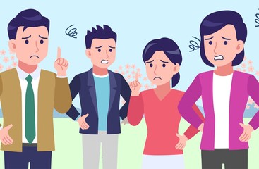 Four men and women in front of the cherry blossoms