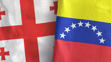 Venezuela and Georgia two flags textile cloth 3D rendering