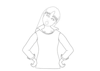 首をかしげて文句を言う女性の線画イラスト