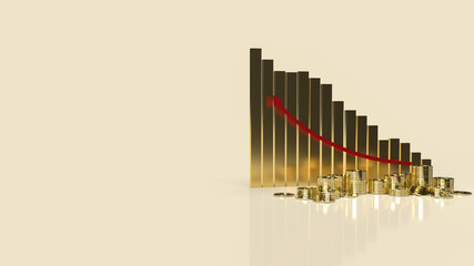 The business chart Red arrow up and coins for business content 3d rendering..