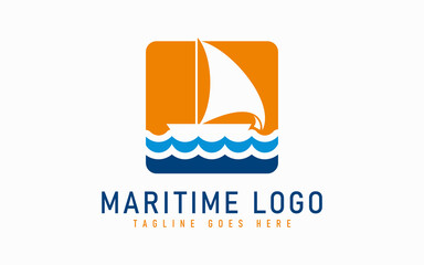 Abstract Square with Sailboat and Wave Logo Design. Modern Maritime Logo Design Usable For Business, Foundation, Industrial, Tech, Security, Services, Company. Flat Vector Logo Design Illustration.