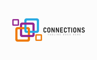 Colorful Square Connections Tech Logo Design. Abstract Modern Logo Design Usable For Business, Foundation, Industrial, Tech, Security, Services, Company Branding. Flat Vector Logo Design Illustration.