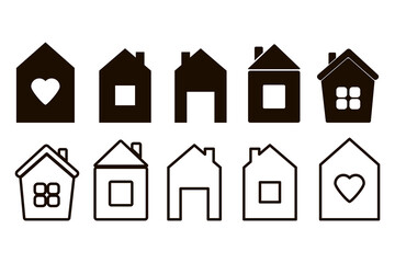 House icon. Black silhouettes of houses in vintage style. Vintage set with silhouettes of houses. Stock image. EPS 10.