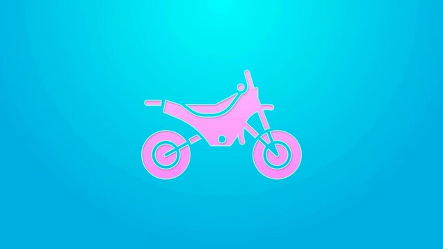 Pink line Mountain bike icon isolated on blue background. 4K Video motion graphic animation