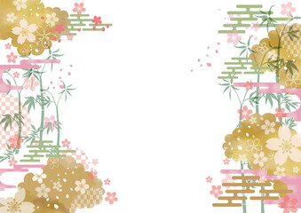 和風　桜と和紙の背景素材