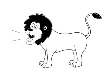 black and white lion growling