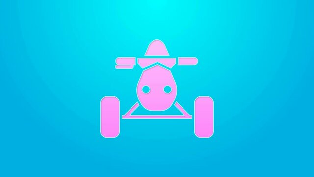 Pink line All Terrain Vehicle or ATV motorcycle icon isolated on blue background. Quad bike. Extreme sport. 4K Video motion graphic animation