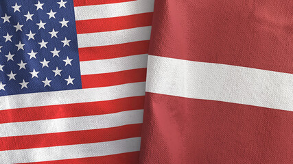 Obraz premium Latvia and United States two flags textile cloth 3D rendering