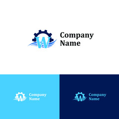 Initial W letter for swimming pools and aquatic venue repairing, setting and service company logo template 