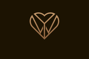 Abstract initial letter W and Y logo, gold colour line style heart and letter combination, usable for brand, card and invitation, logo design template element,vector illustration