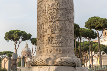 Detail view of the relief statues on Trajan's Column, Rome, Italy