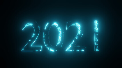 Zahl 2021 - Jahreswechsel, Schrift mit Neonschein