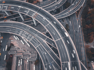 Aerial view of the complicated overpass bridges in Shanghai, China.