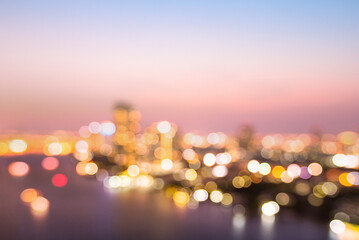 Blurred bokeh night future Bangkok city landscape background. Thailand, Asia - Powered by Adobe