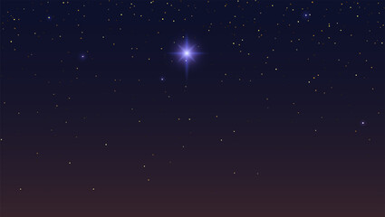 Fototapeta na wymiar Bethlehem Star in dark night starry sky. Abstract background. Vector illustration.