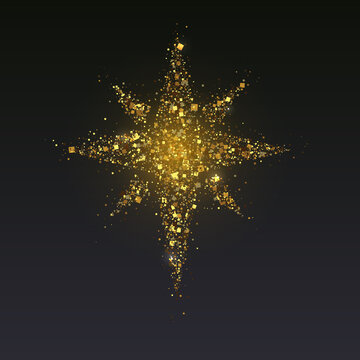 Glittering Bethlehem Star. Shimmering dust on dark background. Vector illustration.