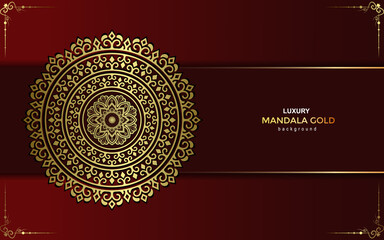 Luxury gold mandala ornate background for wedding invitation, book cover with mandala element style premium vector