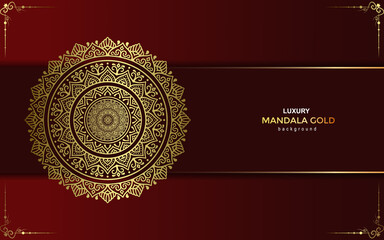 Luxury gold mandala ornate background for wedding invitation, book cover with mandala element style premium vector