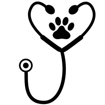 recommend clip art: stethoscope silhouette with animal paw print icon on white background. flat style. veterinary medicine logo. medical and health care sign.
