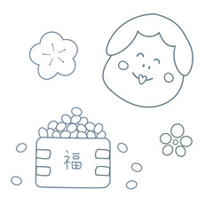 節分ぬりえ　おたふくと福豆