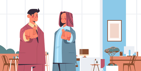 hr managers choosing lucky applicant pointing fingers at camera vacancy open recruitment human resources concept office interior horizontal portrait vector illustration