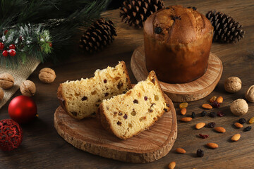 Delicious slice of Panettone with candied fruit