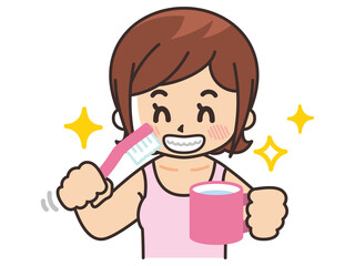 歯磨きをする女性　美容　ビューティー　スキンケア