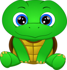 Fototapeta premium cute green turtle cartoon on a white background