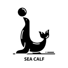 sea calf icon, black vector sign with editable strokes, concept illustration
