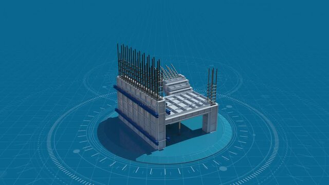 Beautiful animated hologram of Aluminum model support system
3D rendering  Construction BIM
Cyber GUI element for digital technology concept .
HUD element made of particles. 
4k 25 fps seam