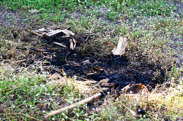 Dark burn spot from flame in garden