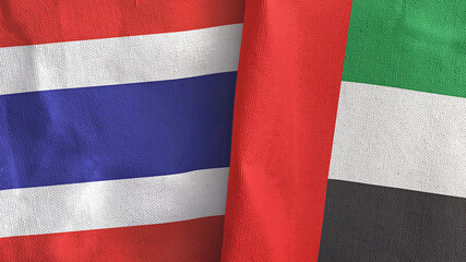 United Arab Emirates and Thailand two flags textile cloth 3D rendering