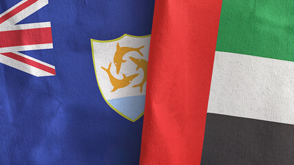 United Arab Emirates and Anguilla two flags textile cloth 3D rendering